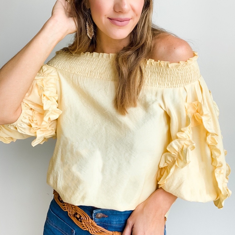 YELLOW POPLIN SLEEVE OFF SHOULDER